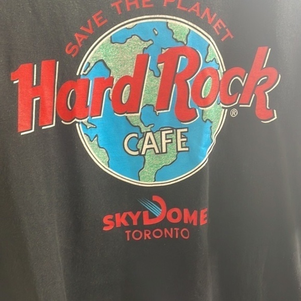 Hard Rock Cafe Black Tee with Blue & Red Globe Graphic - Picture 2 of 4